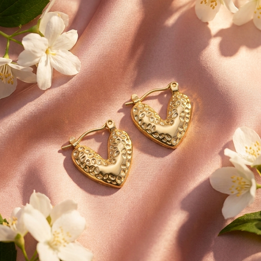 Textured gold geometric hoop earrings
