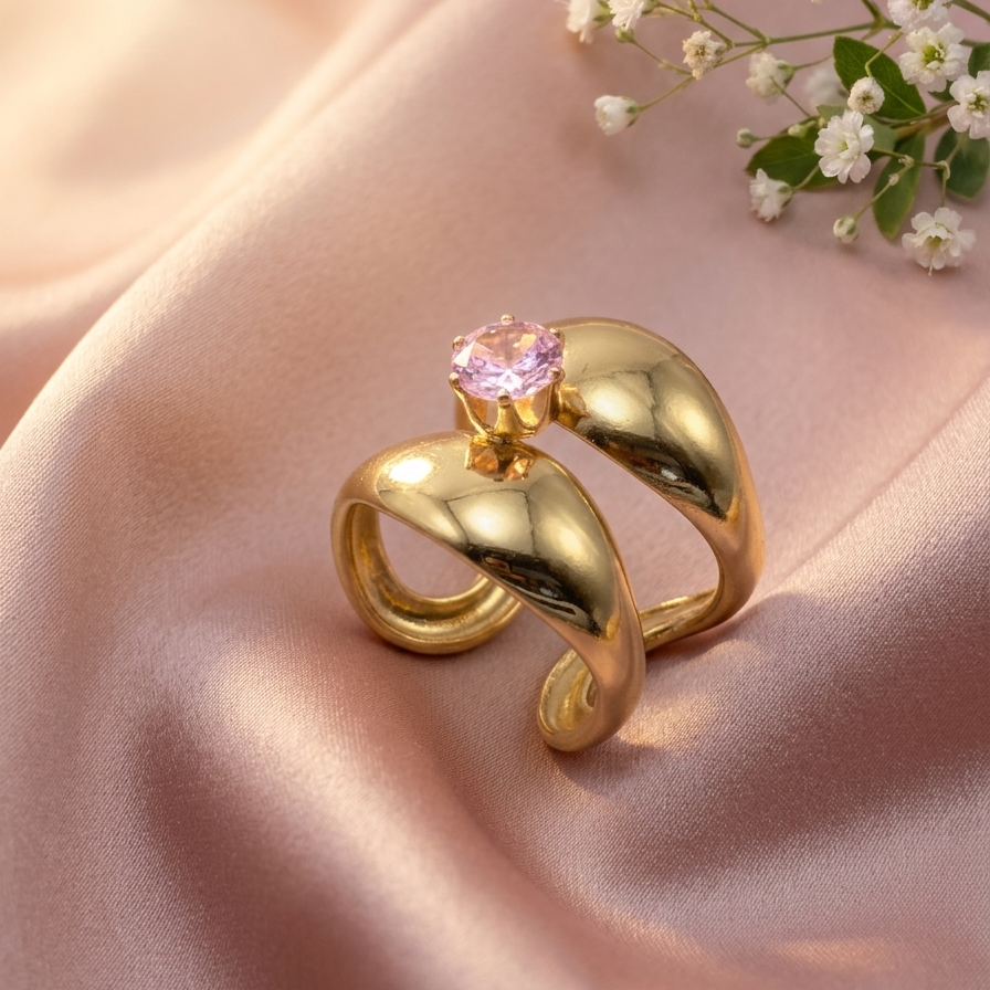 BoldGoldOpenBandCrystalRing