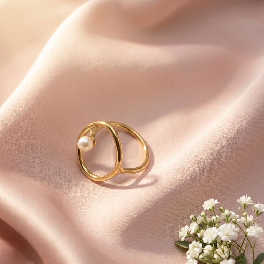Gold ring with a single white pearl