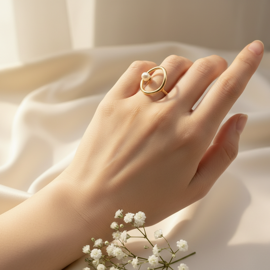 304L 18k Gold ring with a single white pearl