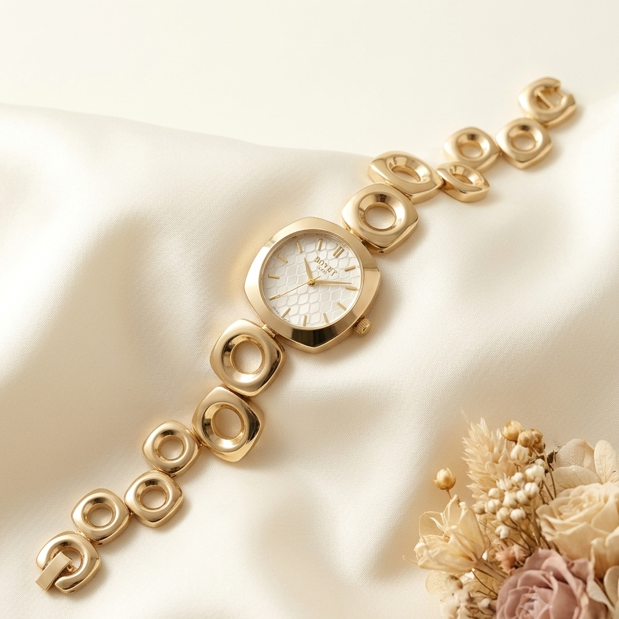 Gold Geometric Link Women Watch