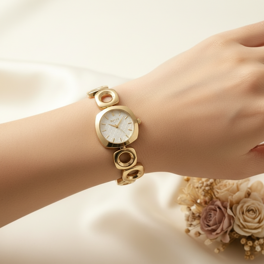 Gold Geometric Link Women Watch