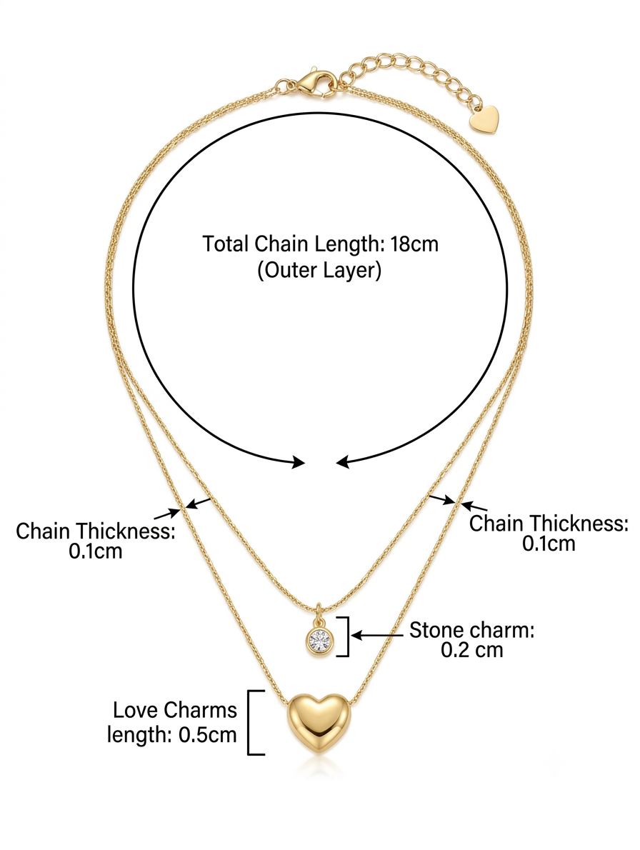 Dainty Double Layer Crystal and Heartshaped Nacklace