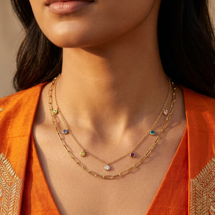 Elegant Double Layer Gold Multicolour necklace