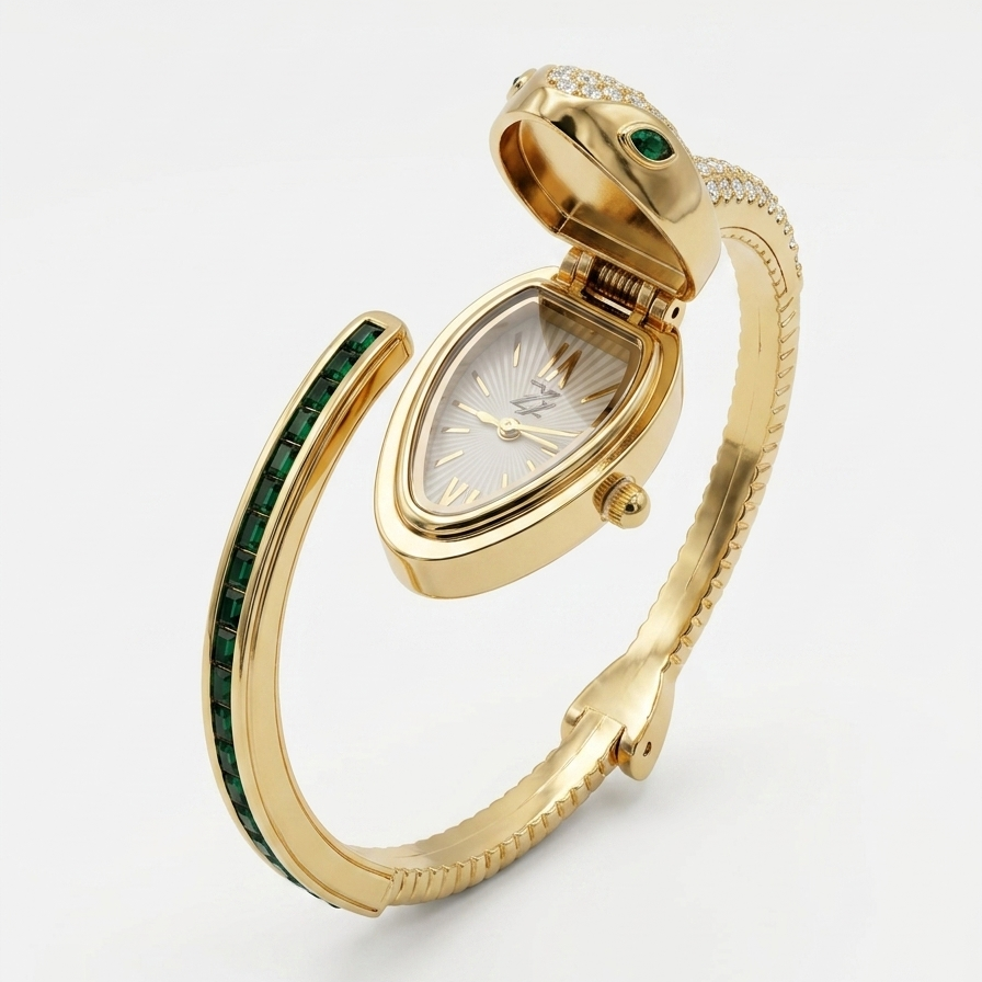 Premium snake Crystal Stone Women Watch - green
