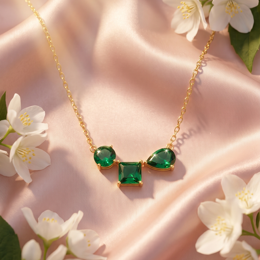 Green three stones necklace