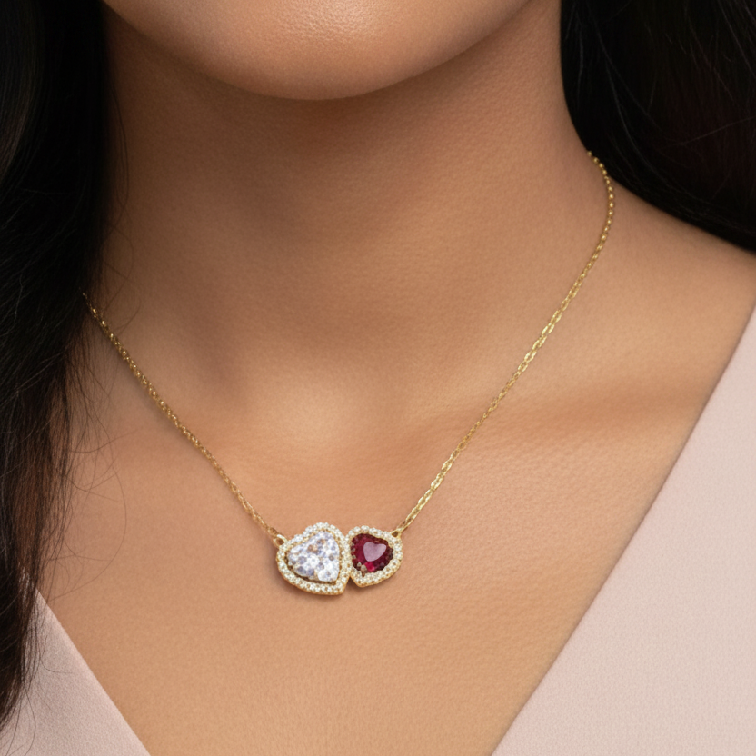 Dual heart-shaped pendant chain