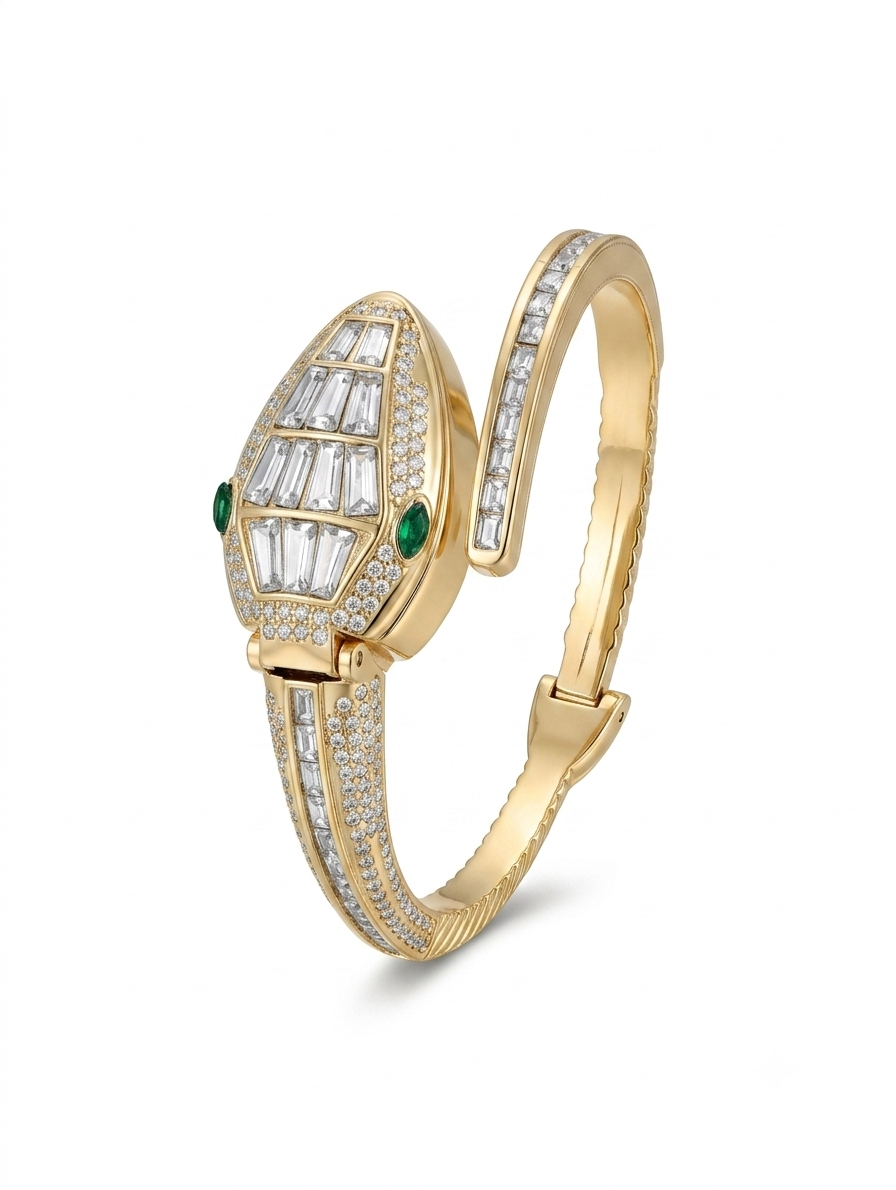 Premium snake Crystal Stone Women  Watch - white