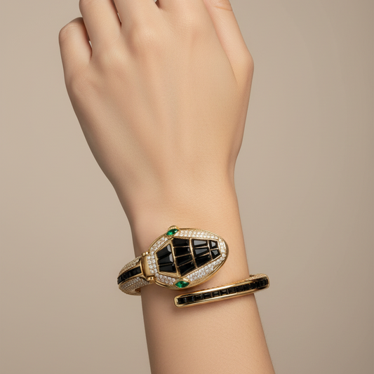 Premium black Crystal Stone Women snake Watch - Black