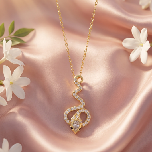 Gold snake-shaped pendant necklace