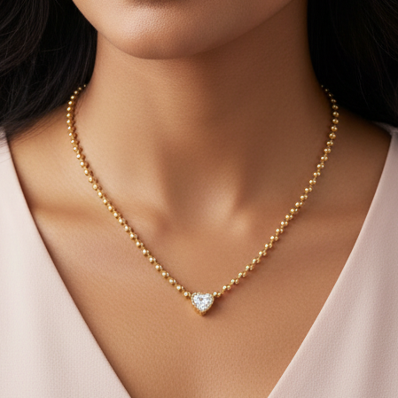 Gold bead heart pendant chain