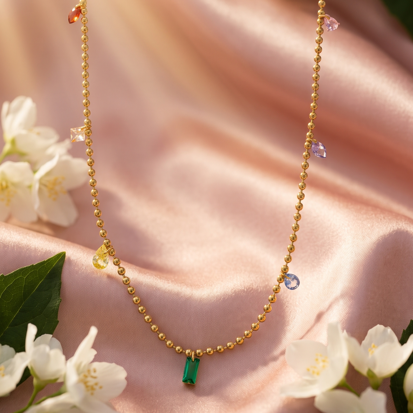 Rainbow prismatic jewel charm necklace
