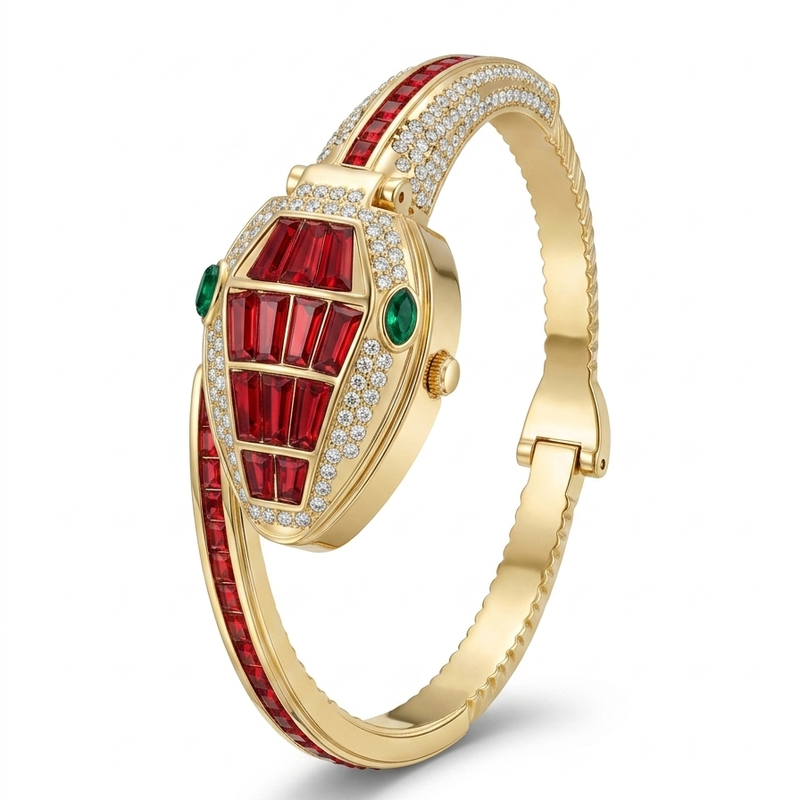 Premium snake Crystal Stone Women Wrist Watch-red