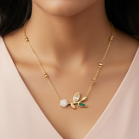 White 3d flower with green and white stone leaves
