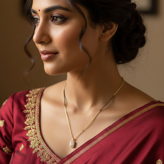 AntiTarnish Mangalsutra with small WhiteStone pendant