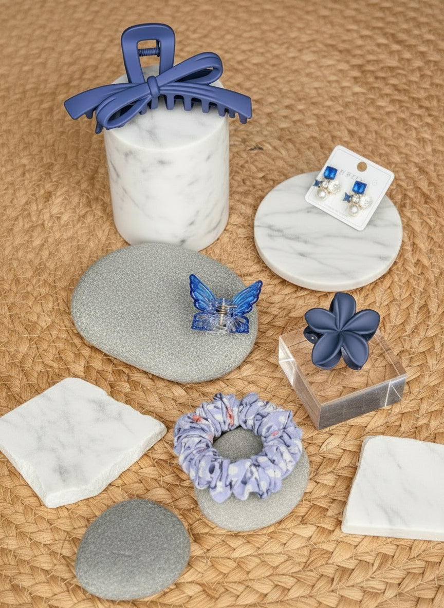 Premium Blue Hair Accessories & Korean earrings Gift Combo