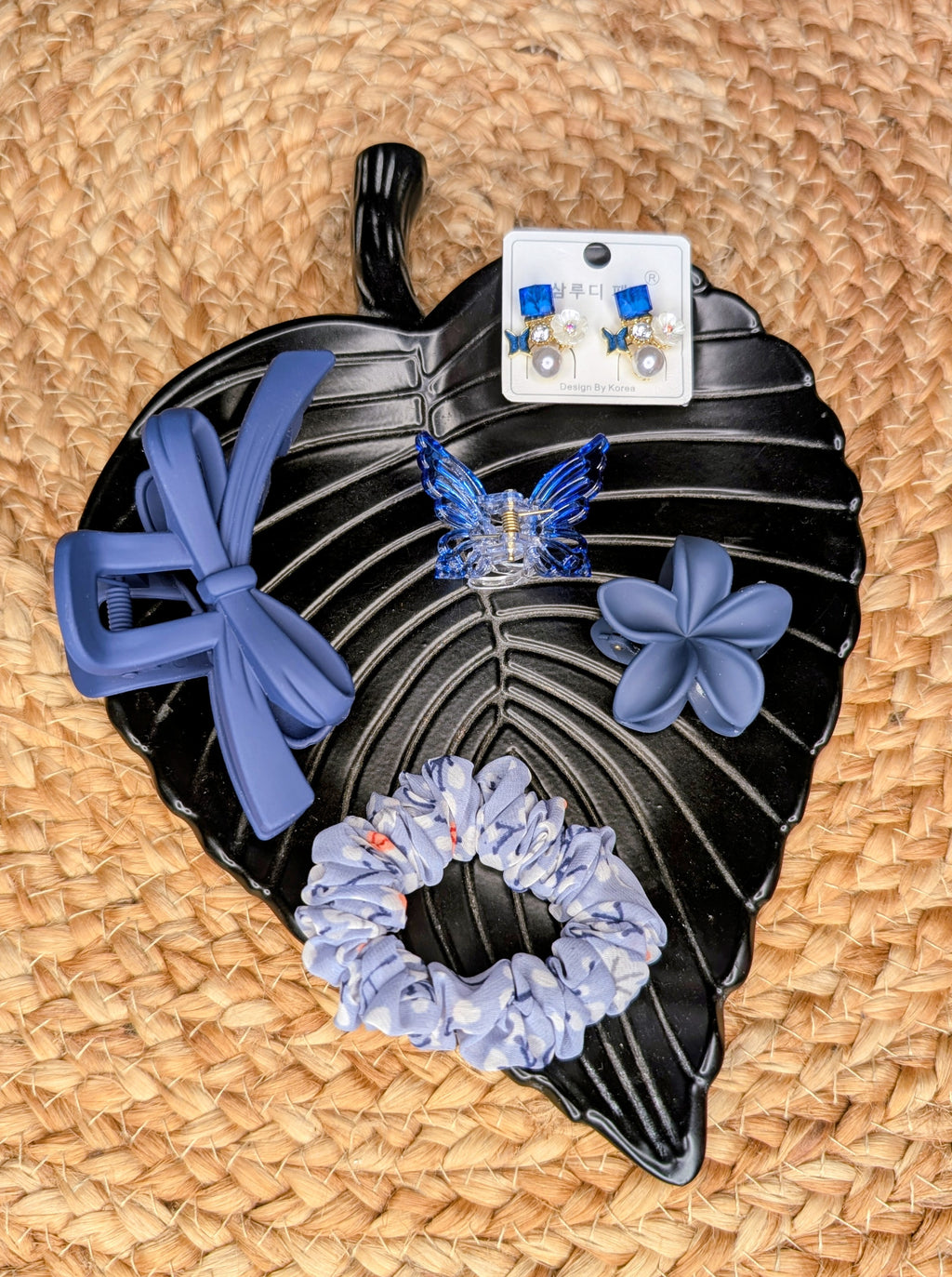 Premium Blue Hair Accessories & Korean earrings Gift Combo