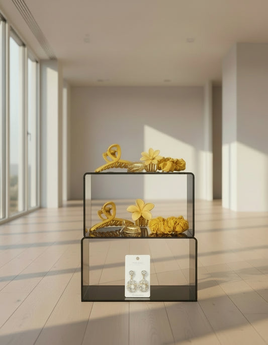 Mustard Yellow Hair Accessories & Korean Earrings Premium Combo Set