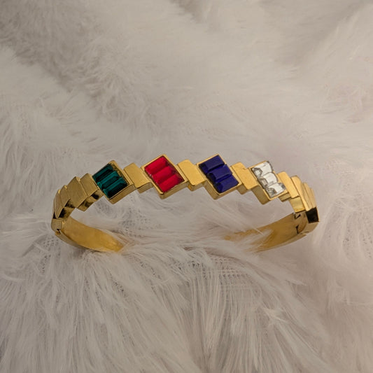 Thin wrist antitarnish kada multicolour stones 18k gold plated