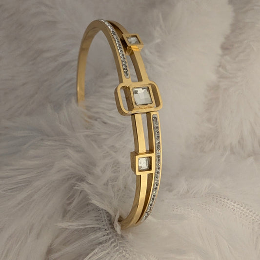 Gold bracelet with square designs and small stones 18k gold plated antitarnish