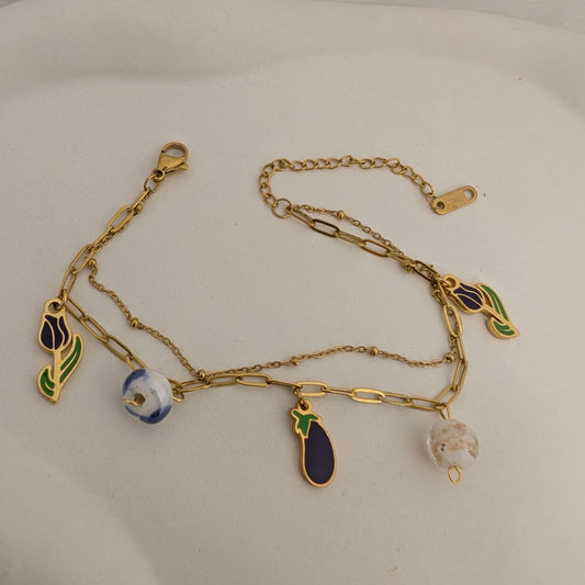Lilac charms layered bracelet