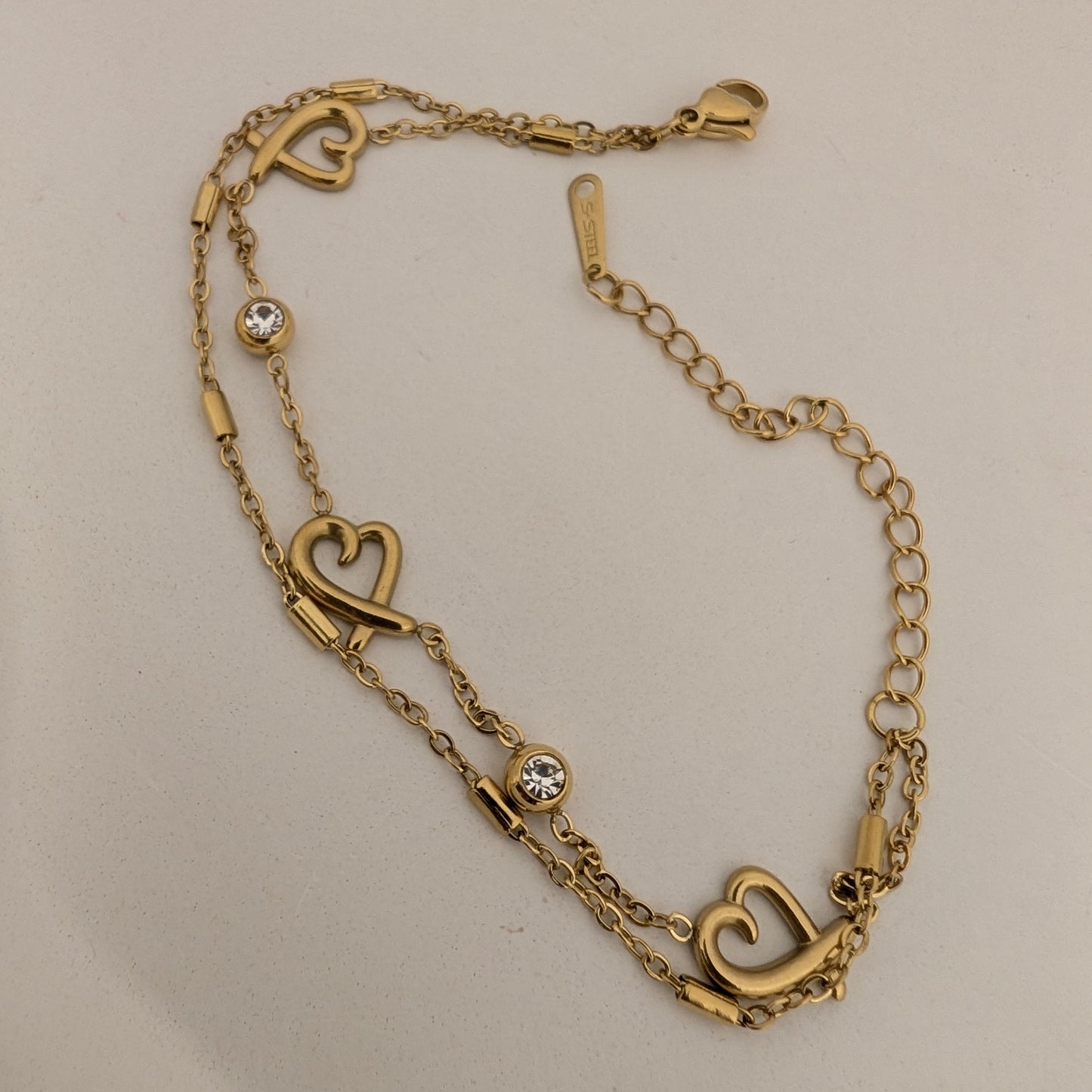 golden heart layered bracelet