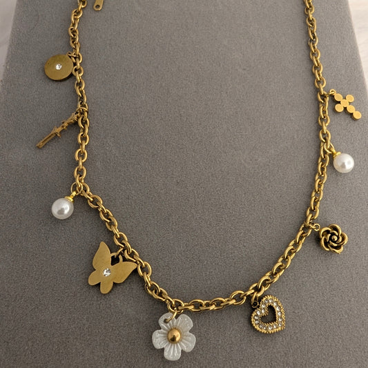 Golden charm garden necklace