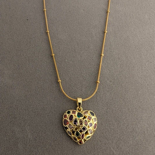 Rainbow Heart stones necklace