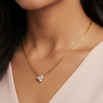 Luxury Triple Crystal Pendent Necklace
