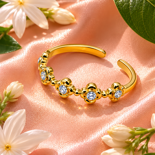 Sparkling Floral Open Band Ring