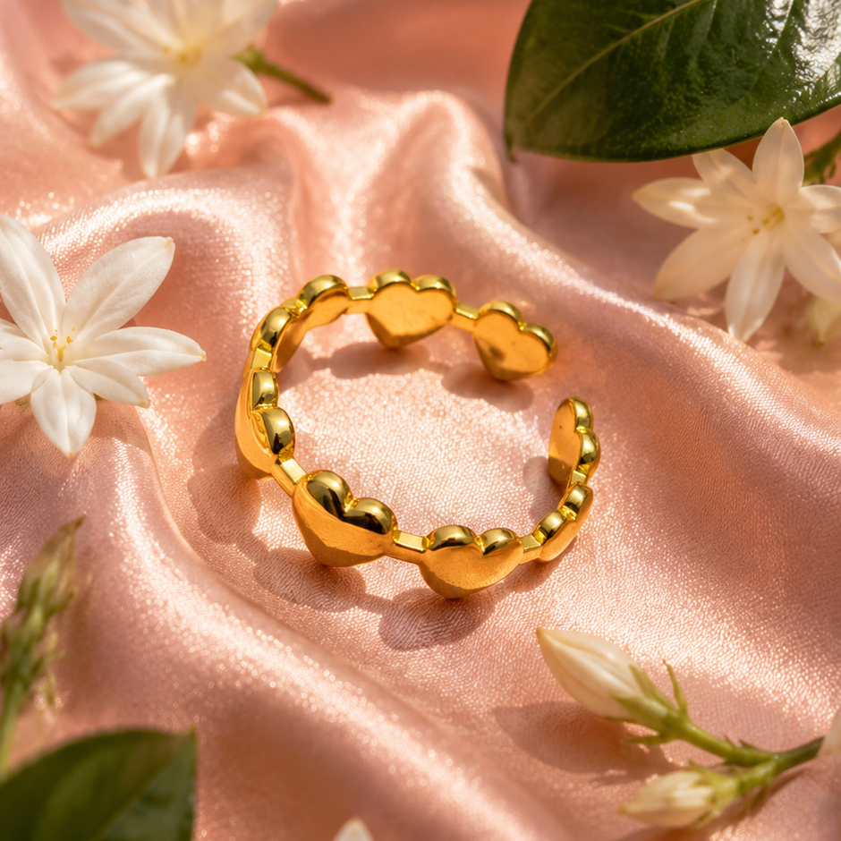 Gold Heart Shaped Adjustable Ring