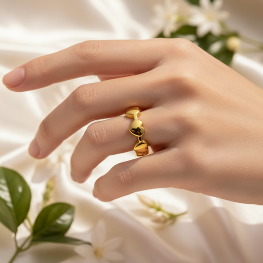 304L 18k gold plated Gold Heart Shaped Adjustable Ring