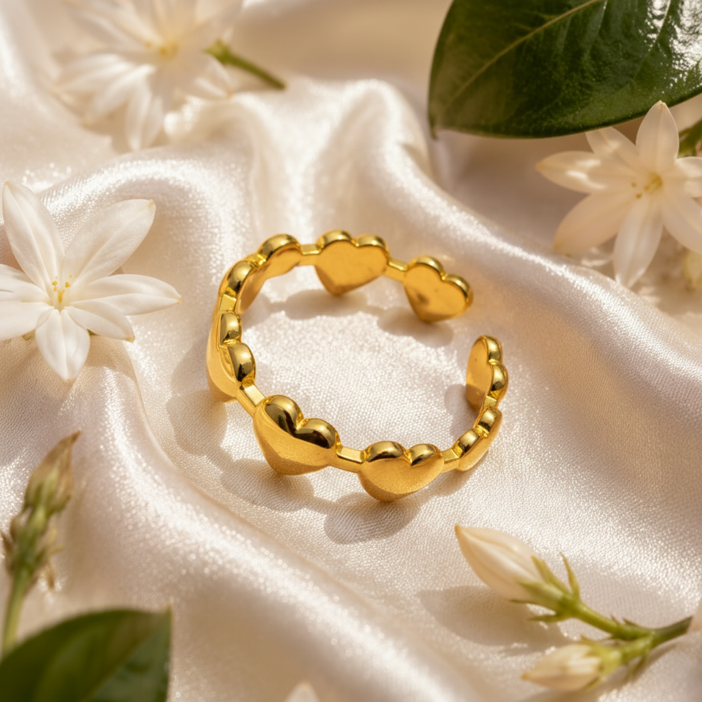 304L 18k gold plated Gold Heart Shaped Adjustable Ring