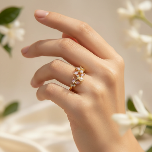 coper 18 k gold plated Premium Gold Pearl Crystal Ring