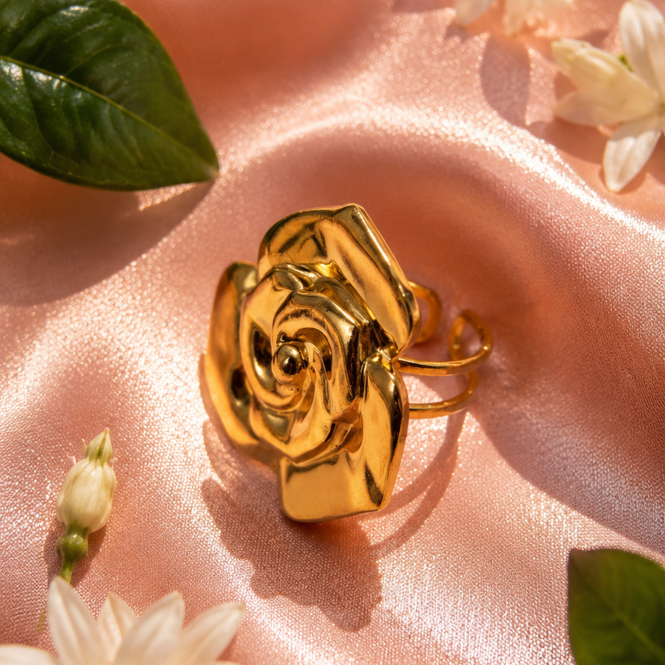 Elegant Gold Rose Adjustable Ring