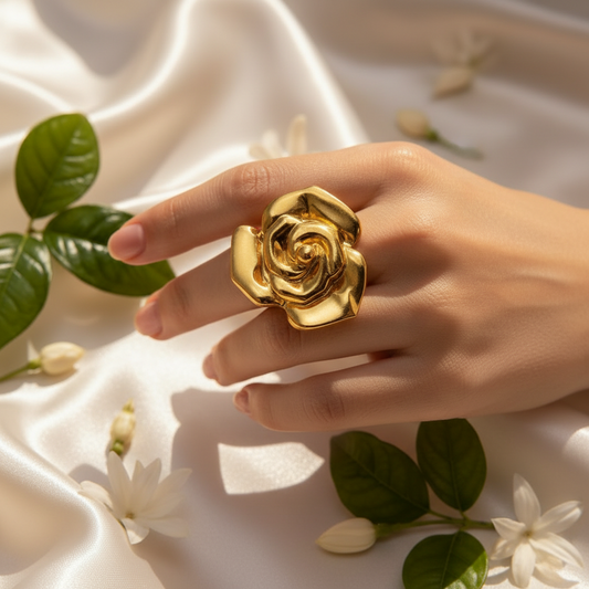 304L 18K GOLD PLATED Elegant Gold Rose Adjustable Ring