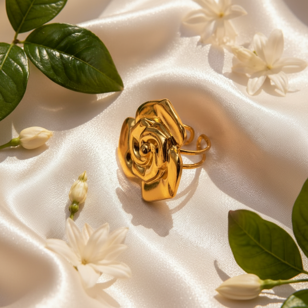 304L 18K GOLD PLATED Elegant Gold Rose Adjustable Ring