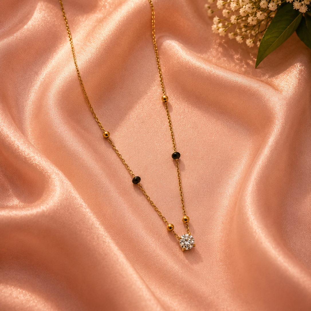 Dainty Black Bead Drop Necklace