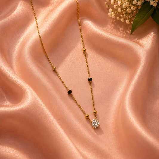 Dainty Black Bead Drop Necklace