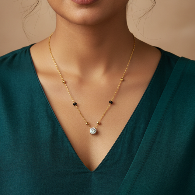 316L 18K GOLD PLATED Dainty Black Bead Drop Necklace