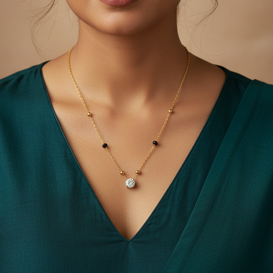 316L 18K GOLD PLATED Dainty Black Bead Drop Necklace