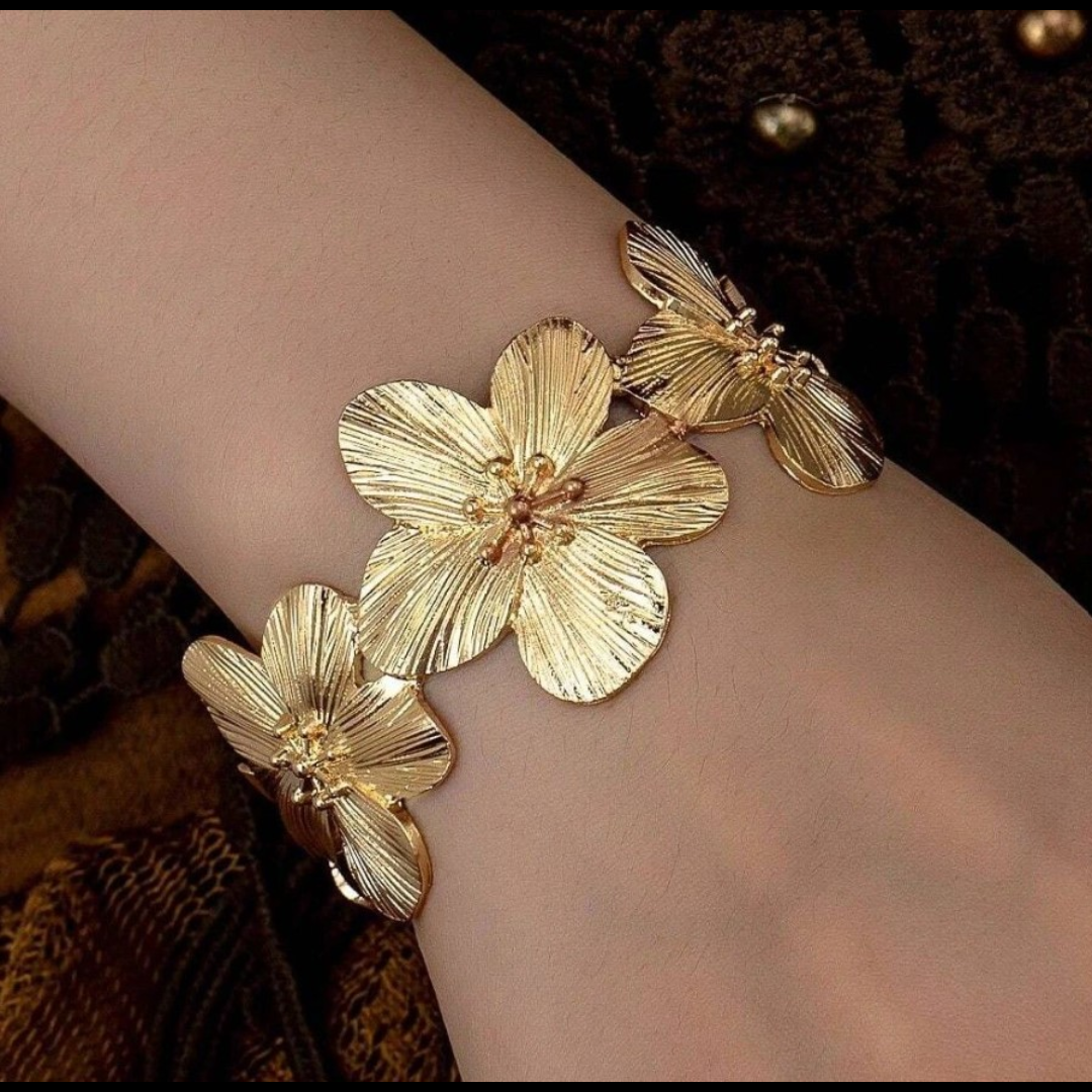 Golden Bloom Floral Kada – 18K Gold Plated Anti-Tarnish Statement Bracelet