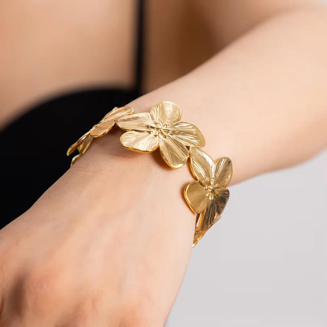 Golden Bloom Floral Kada – 18K Gold Plated Anti-Tarnish Statement Bracelet