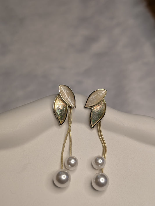Elegant Leaf Pearl Drop Earrings