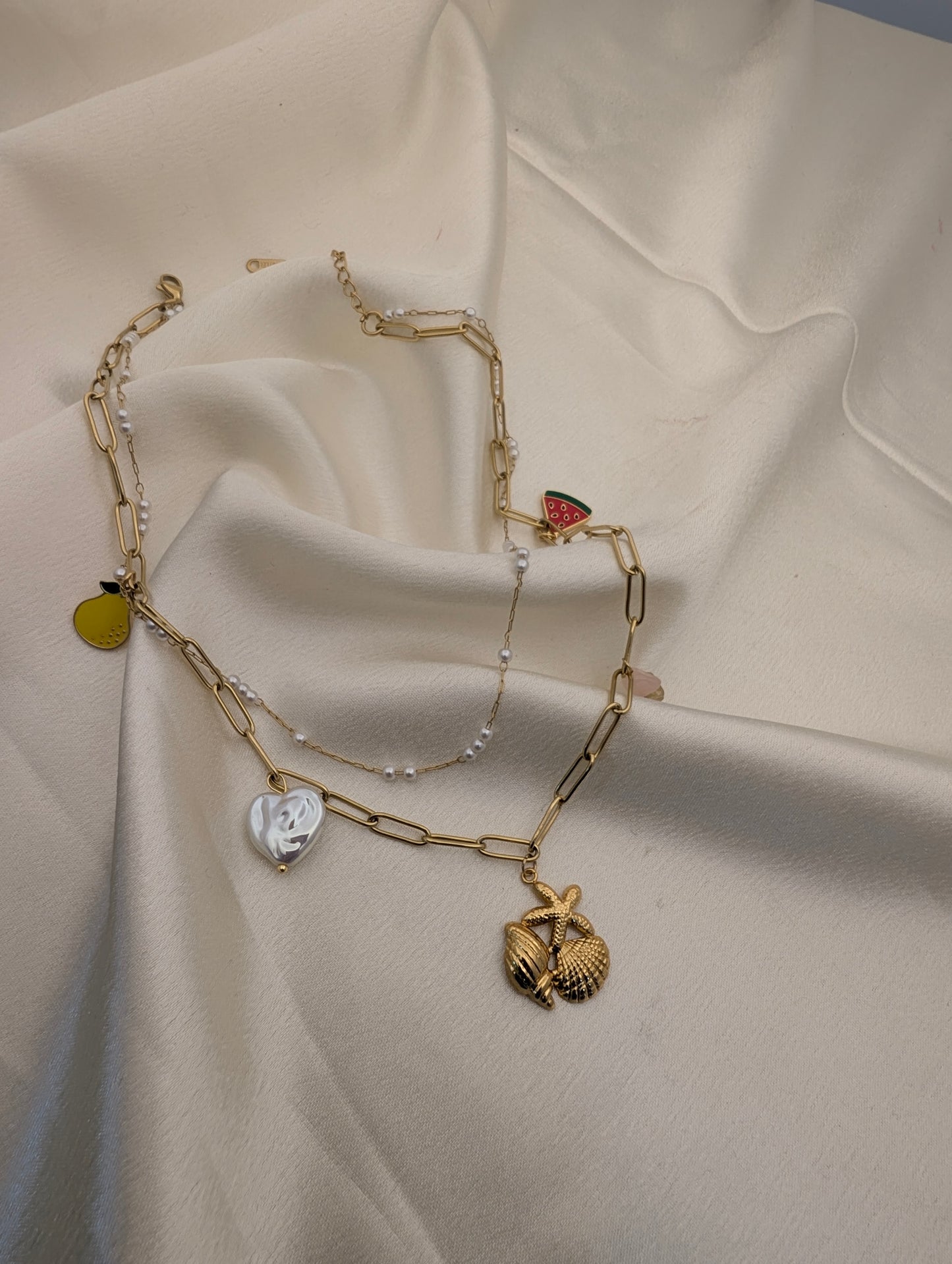 Layered ocean pendant pearl charms chain