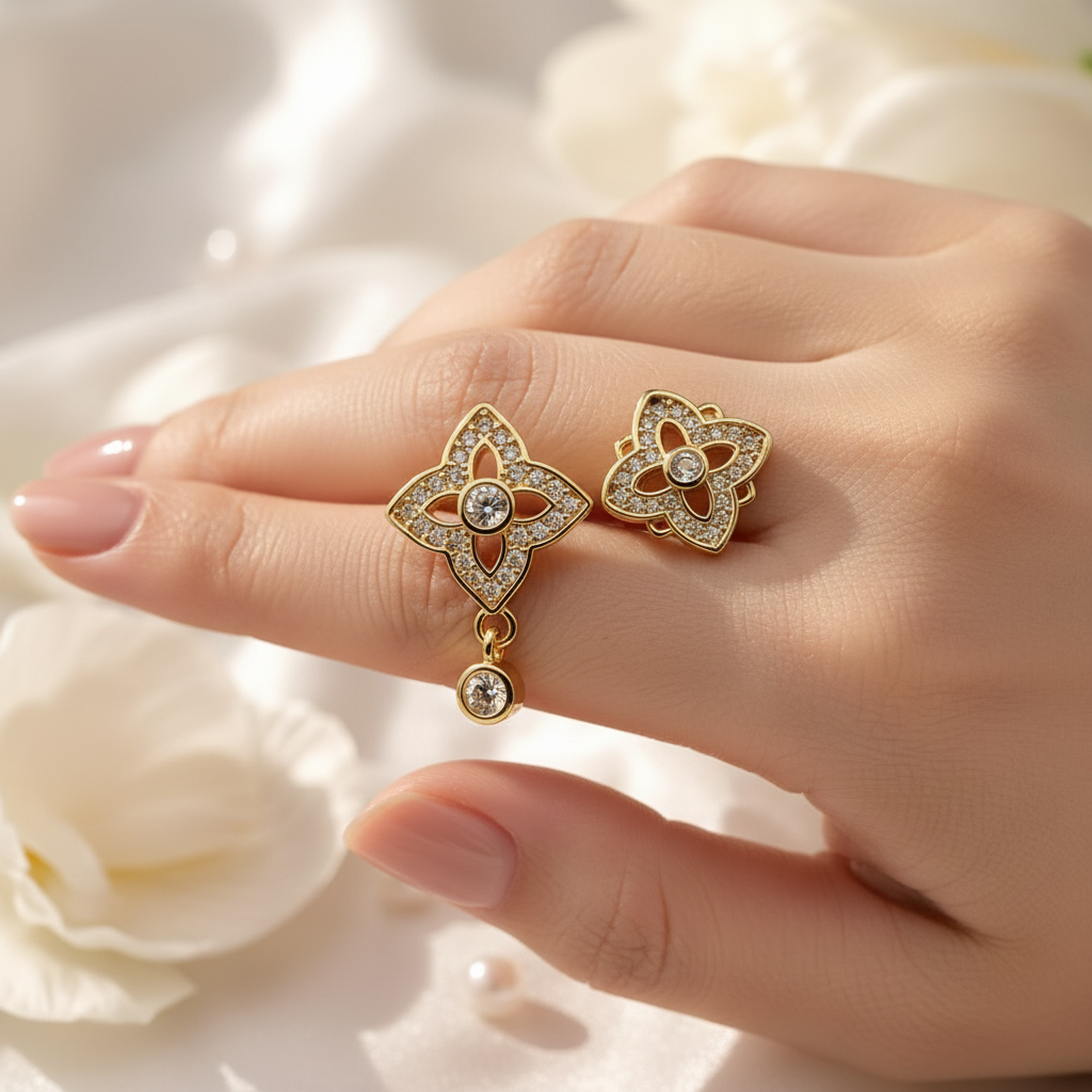 304L 18 K GOLD PLATED Bloom Link Ring- WaterProof Anti-Tarnish