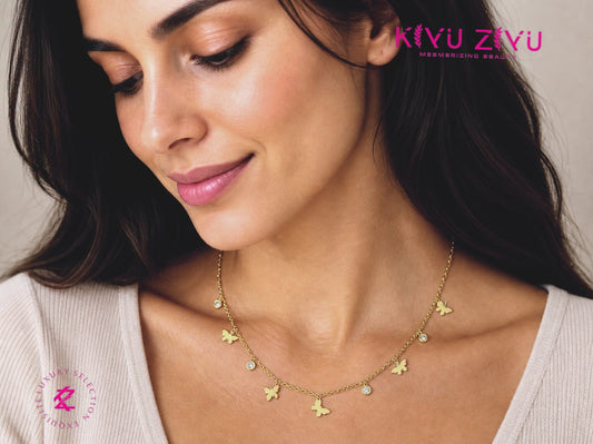 Butterfly drop charm necklace