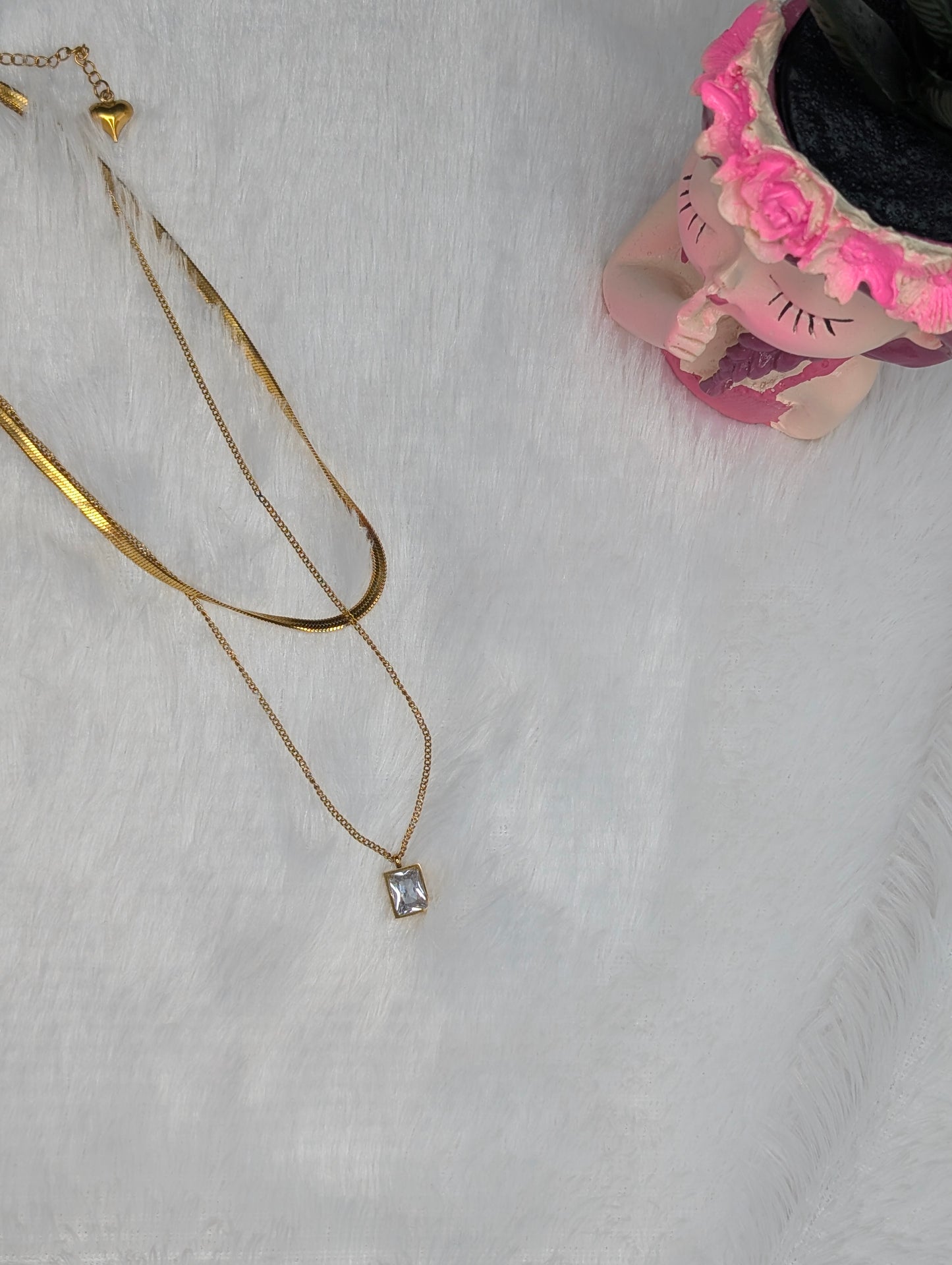 Layered Square Stone Necklace – 18K Gold Plated Anti-Tarnish Daily Wear Chain