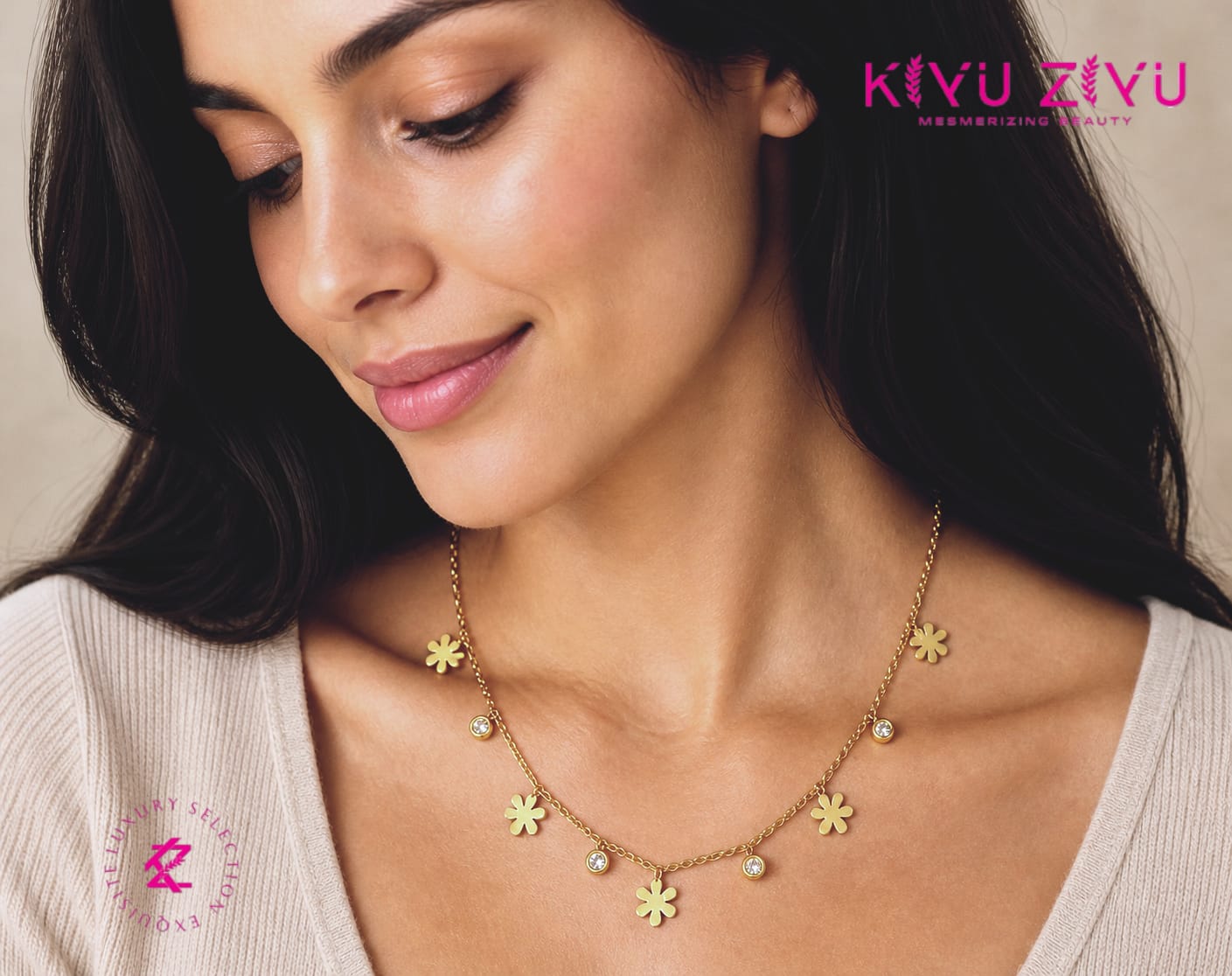 Flower drop charm necklace