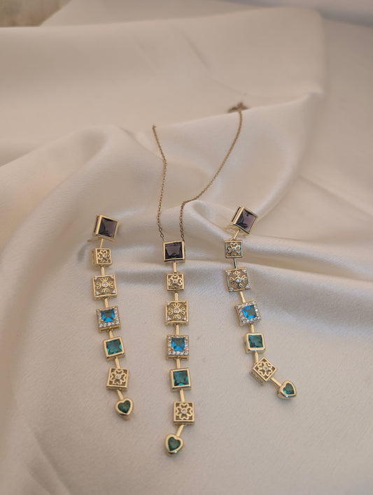 Vintage heart and hue dangle set